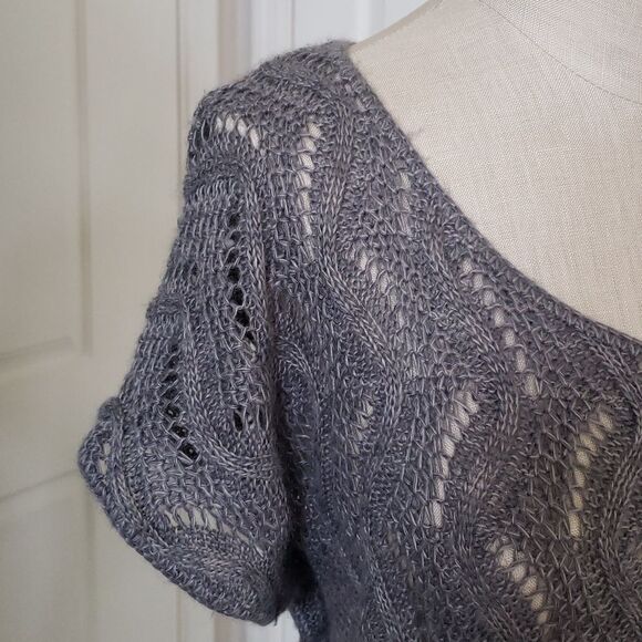 🔴 MOSSIMO Gray Crochet Open Knit Top Boxy Fit Dolman Short Sleeves - Picture 5 of 11